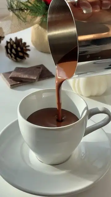 Tuyen 🌟 on Instagram: "making the tiktok viral thick french hot chocolate at home ☕️✨ tip: make sure your chocolate sits in your hot cream and milk mixture before returning to heat to make sure everything’s smooth! if you want it to be thicker, add i