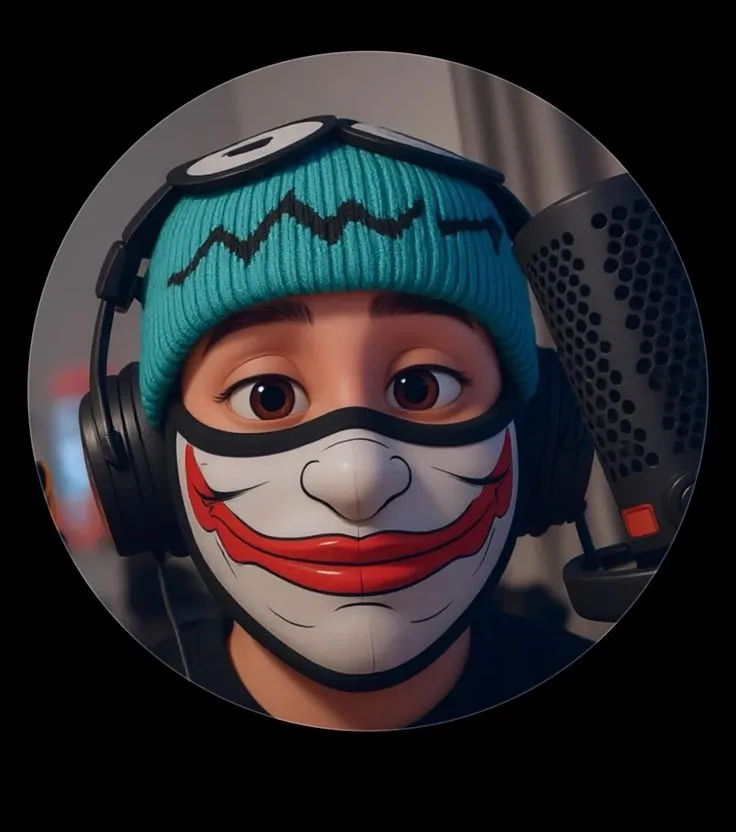 a person wearing a clown mask with headphones and a microphone in front of them