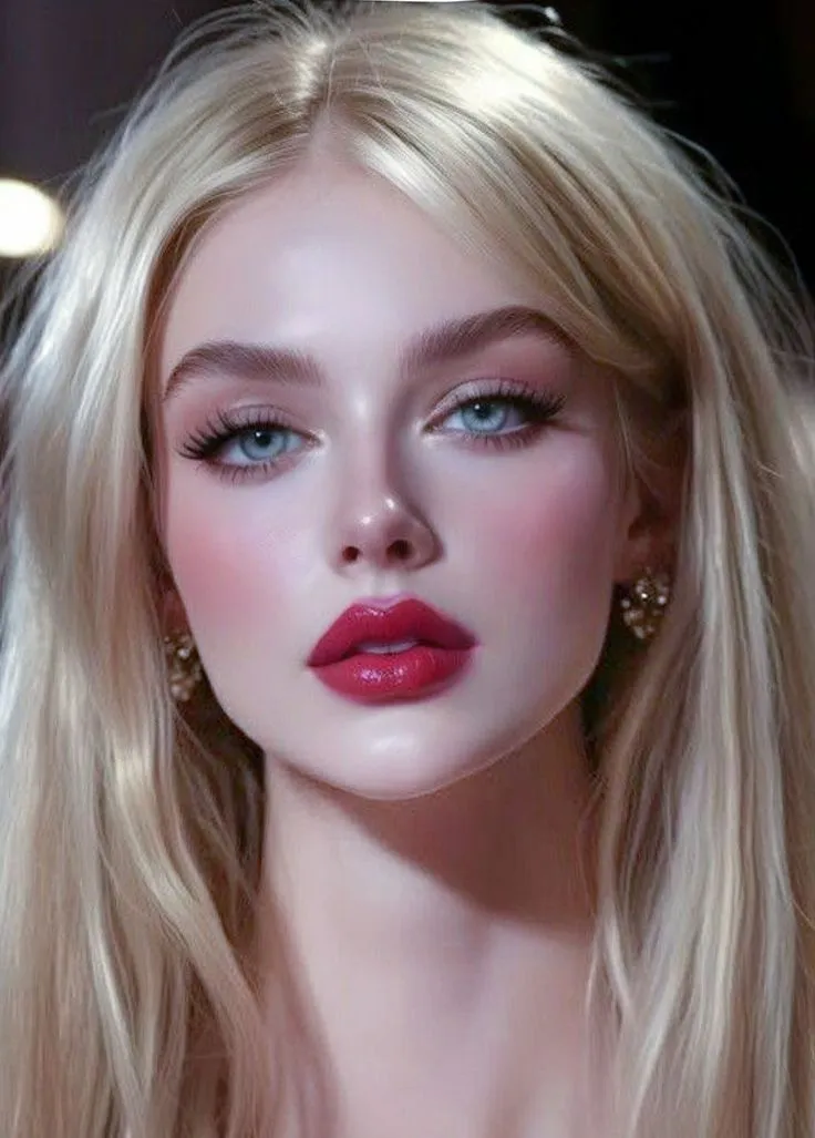 a woman with long blonde hair and blue eyes