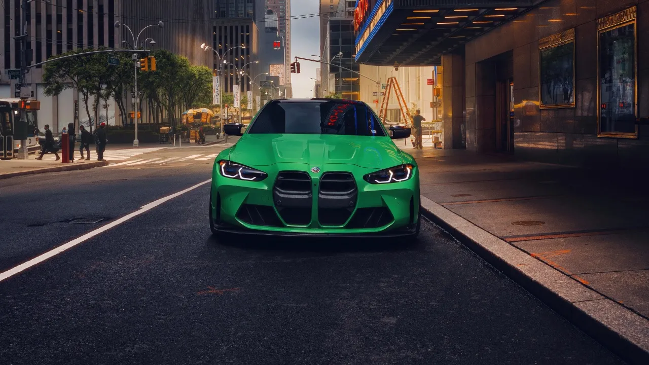 BMW M4, Urban, 5K, Green car, Sports cars, City street