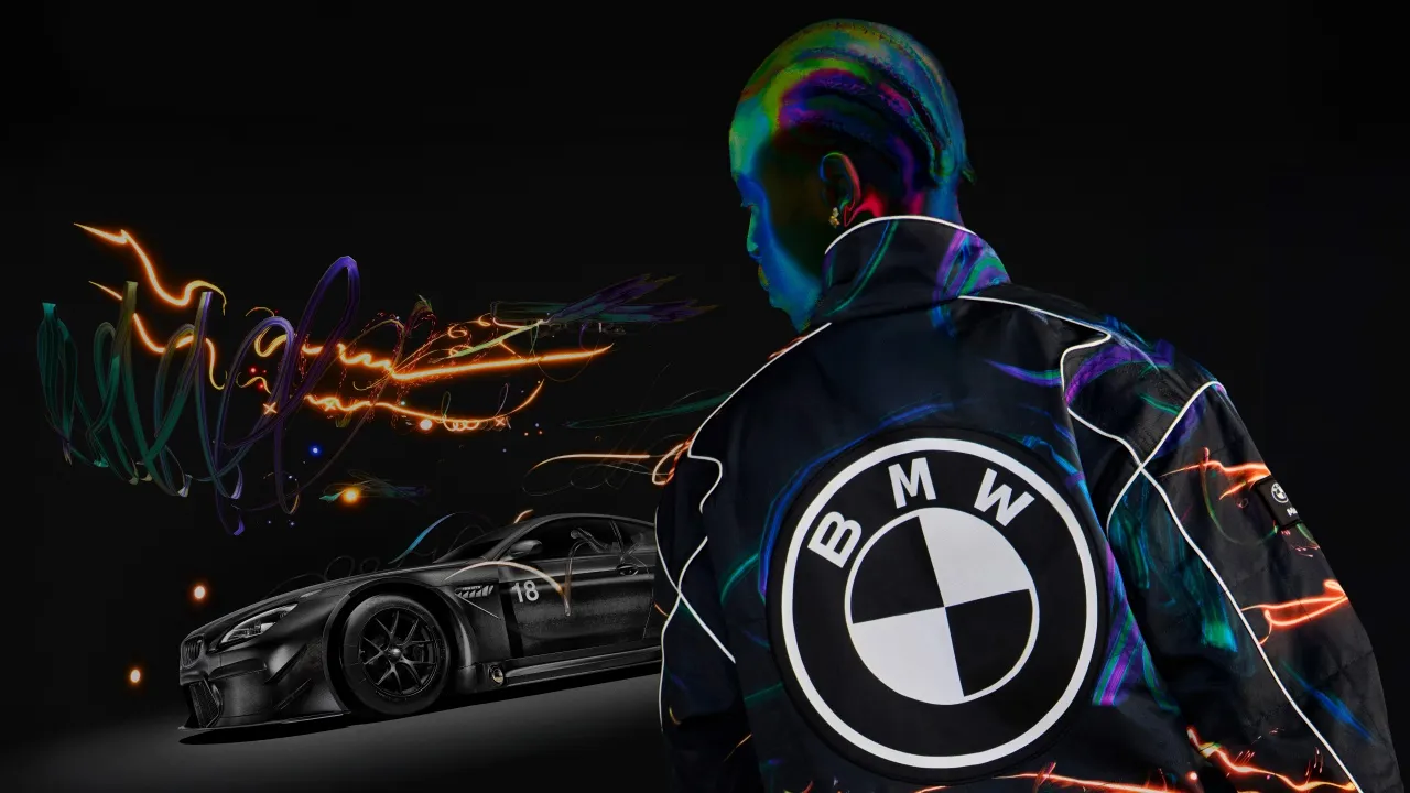 PUMA x BMW M Motorsport, BMW M6 GT3, 12K, Sports cars, Neon art, Dark background, 5K, 8K