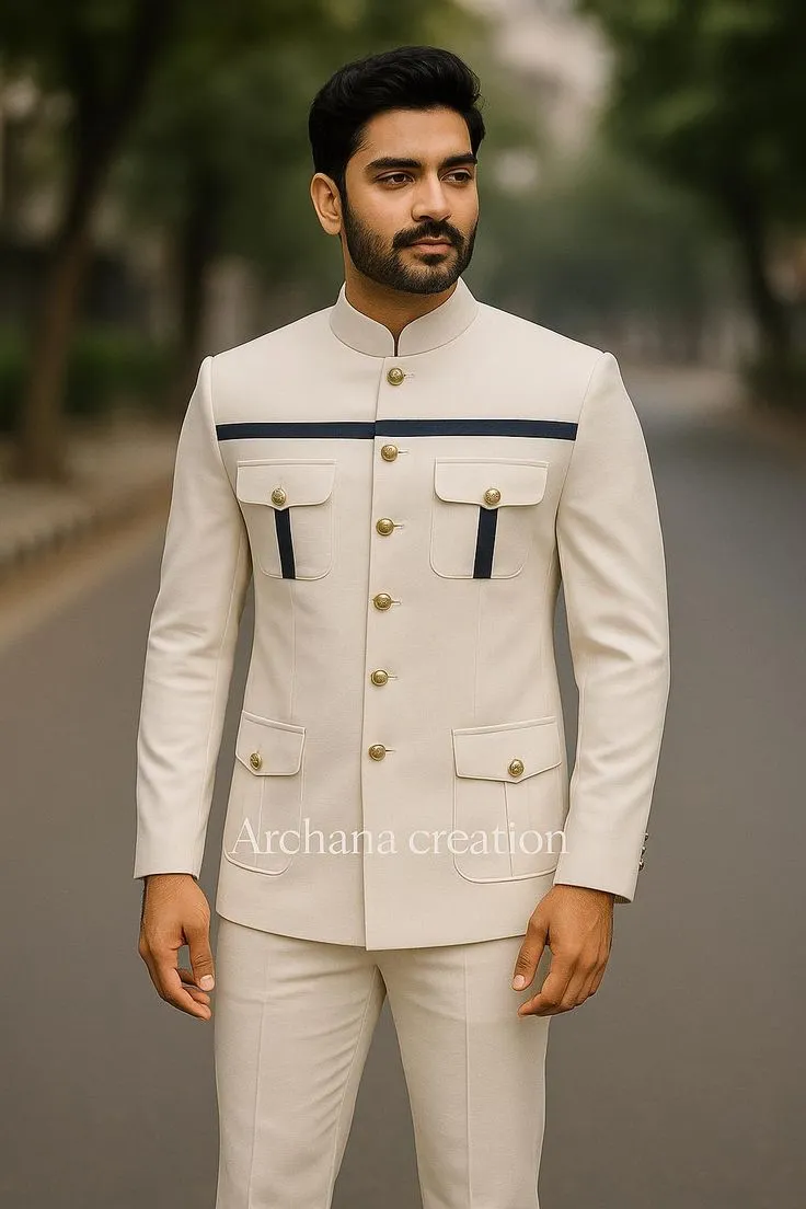 Safari Suit for Men Jacket Pants Set, Ivory Coat pant Summer Outfit Partywear Safari Summer Dress Custom made Designer suit