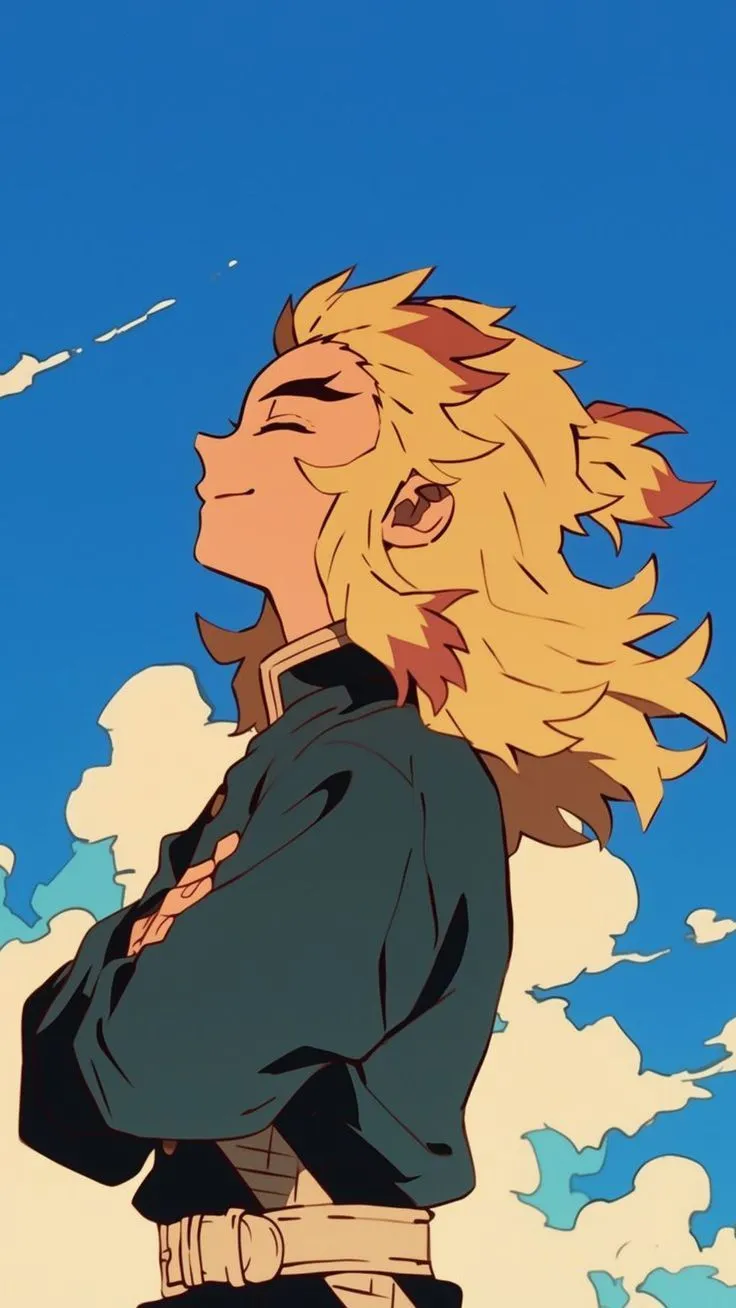 an anime character with blonde hair standing in front of the sky
