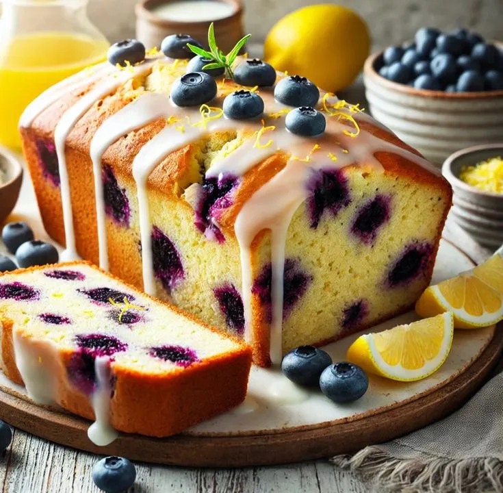 Lemon Blueberry Bread 🍋🫐Ingredients:For the Bread:	•	2 cups all-purpose flour	•	1 teaspoon baking powder	•	½ teaspoon baking soda	•	½ teaspoon salt	•	1 cup sugar	•	½ cup unsalted butter, softened	•	2 large eggs	•	1 teaspoon vanilla extract	•	½ cup sour cr