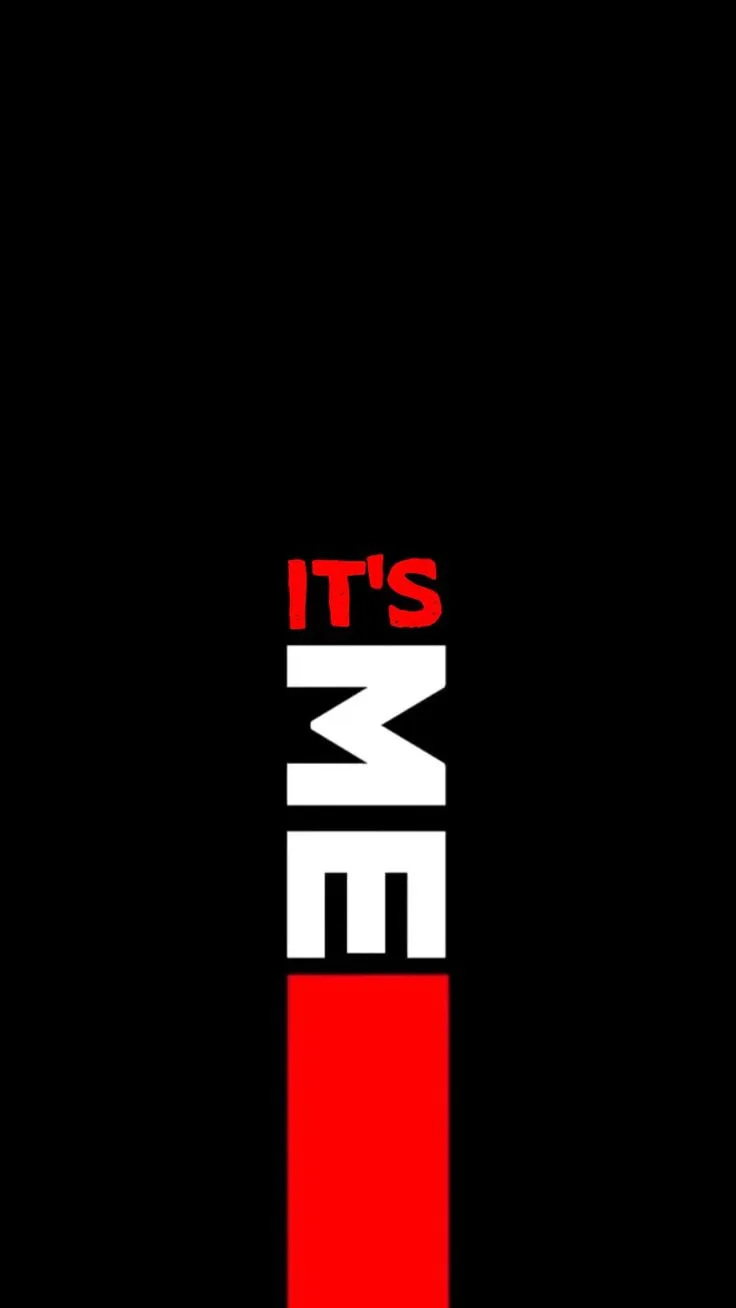 the words it's me in red and white on a black background with an orange stripe