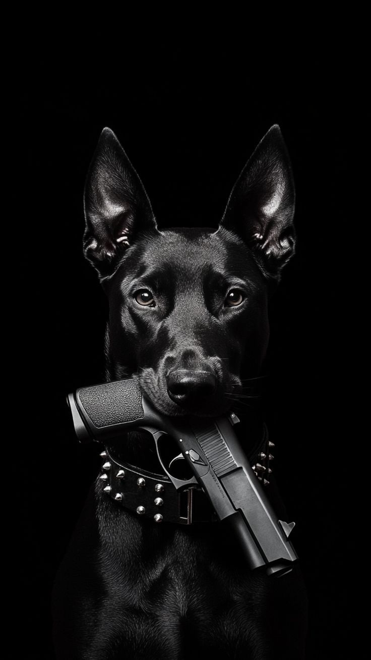Doberman with Gun