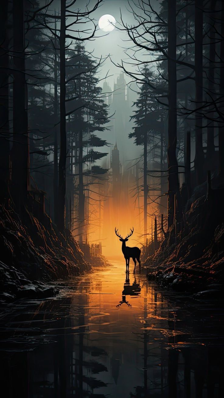 Silhouette Deer Forest